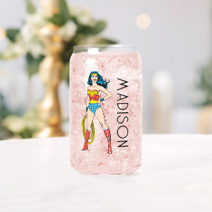 Wonder Woman Standing   Add Your Name Can Glass