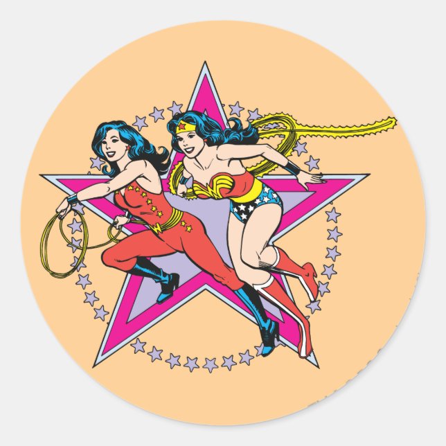 Wonder Woman Star Background Classic Round Sticker (Front)