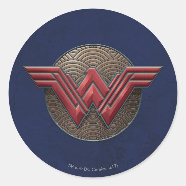 Wonder Woman Symbol Over Concentric Circles Classic Round Sticker (Front)