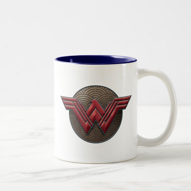 Wonder Woman Symbol Over Concentric Circles Two-Tone Coffee Mug (Right)