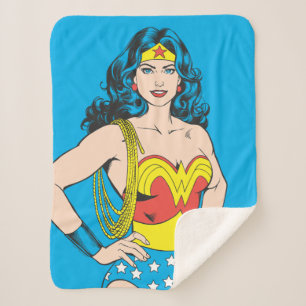 Wonder Woman   Vintage Pose with Lasso Sherpa Blanket