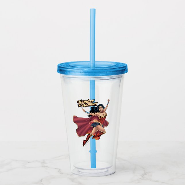 Wonder Woman Wearing Cape Acrylic Tumbler (Front)