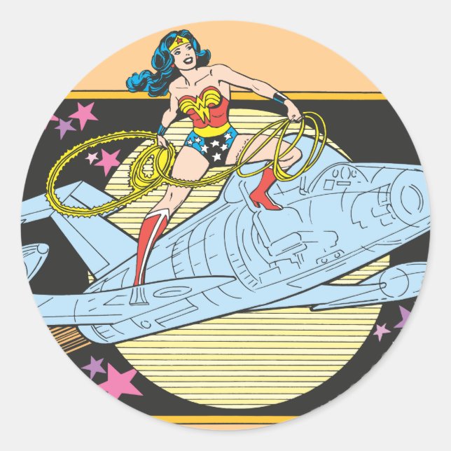 Wonder Woman with Jet Classic Round Sticker (Front)