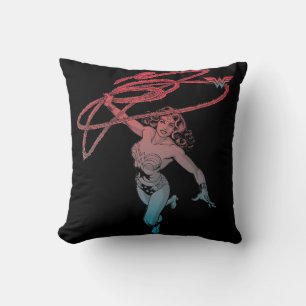 Wonder Woman With Lasso Red Blue Gradient Line Art Cushion