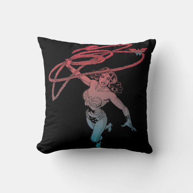 Wonder Woman With Lasso Red Blue Gradient Line Art Cushion (Front)