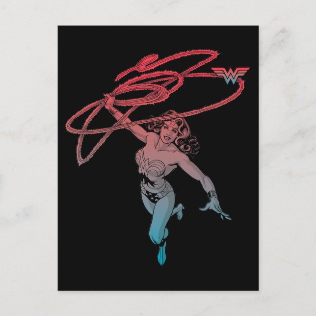 Wonder Woman With Lasso Red Blue Gradient Line Art Postcard (Front)