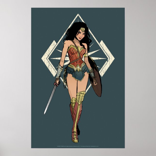 Wonder Woman With Sword Comic Art Poster (Front)