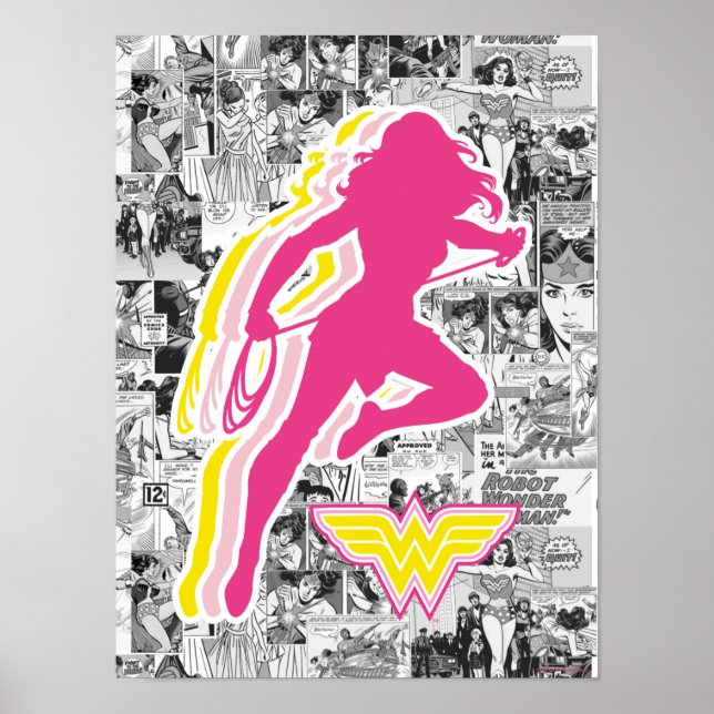 Wonder Woman Yellow-Pink Layered Silhouette Poster (Front)