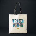 Wonder Woman "You Are Stronger Than You Believe" Tote Bag<br><div class="desc">Wonder Woman | The Wonder Woman name in blue halftone with various styles of Wonder Woman character art emerging between the letters,  featuring the phrase "You are stronger than you believe" written below.</div>