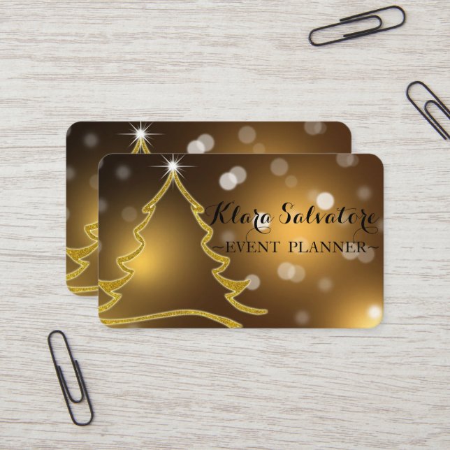 Wonderful Adorable Christmas Gold Glittering Tree  Business Card (Front/Back In Situ)