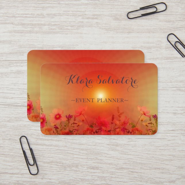 Wonderful Adorable Red Sunset Business Card (Front/Back In Situ)