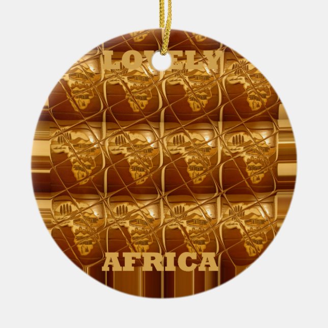 Wonderful African Map Print Golden Design Ceramic Tree Decoration (Front)