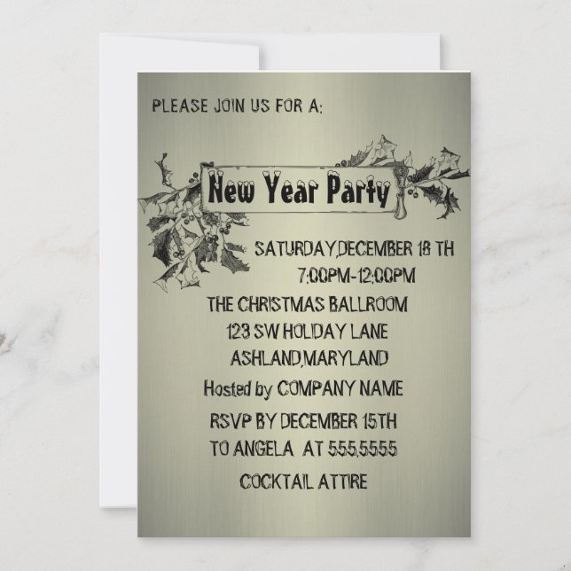 Wonderful, Amazing Grey New Year Invitation (Front)