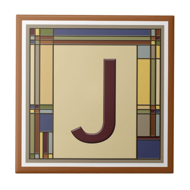 Wonderful Arts & Crafts Geometric Initial J Ceramic Tile (Front)