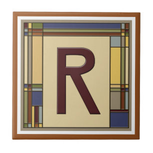 Wonderful Arts & Crafts Geometric Initial R Ceramic Tile