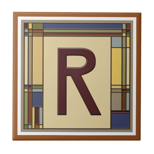 Wonderful Arts & Crafts Geometric Initial R Ceramic Tile (Front)