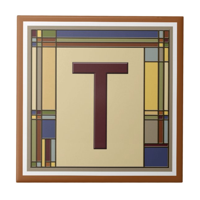 Wonderful Arts & Crafts Geometric Initial T Ceramic Tile (Front)