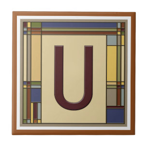 Wonderful Arts & Crafts Geometric Initial U Ceramic Tile