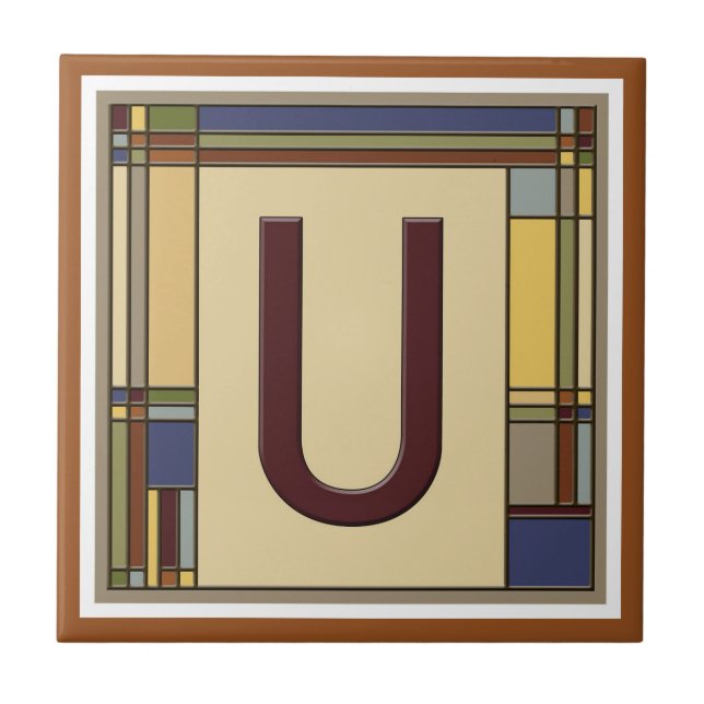 Wonderful Arts & Crafts Geometric Initial U Ceramic Tile (Front)