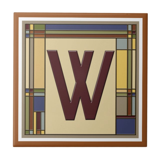 Wonderful Arts & Crafts Geometric Initial W Ceramic Tile (Front)