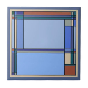 Wonderful Arts & Crafts Geometric Patterns in Blue Ceramic Tile
