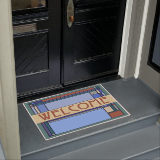Wonderful Arts & Crafts Geometric Patterns in Blue Doormat