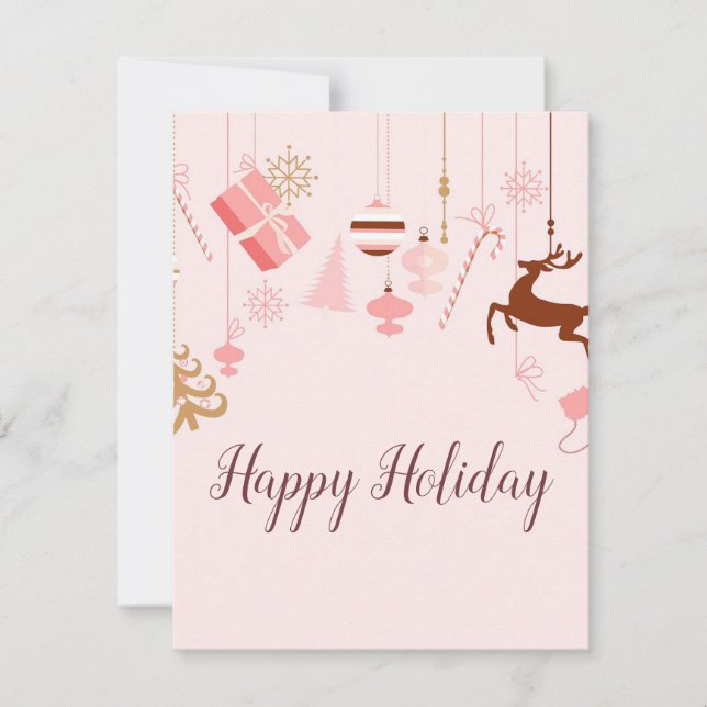 Wonderful, Awesome, Pink Christmas  Holiday Card (Front)