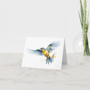 Wonderful Blue and Yellow Bird Flying BLANK  Card