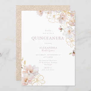 Wonderful Blush & Gold Enchanted Quinceanera Invitation