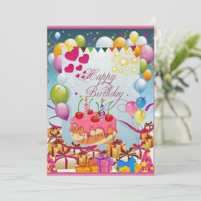 wonderful cake and balloon birthday holiday card (Standing Front)