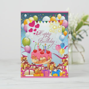 wonderful cake and balloon birthday holiday card