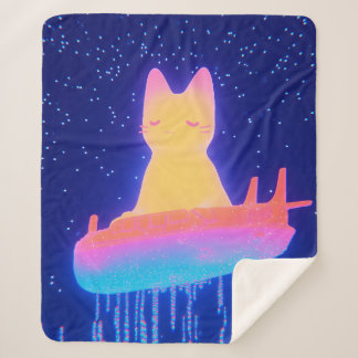 Wonderful Cat in the Rainbow Spaceship Sherpa Blanket