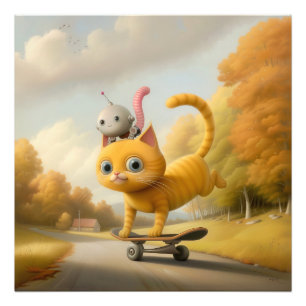 Wonderful Cat & Little Robot: skateboard skills!  Photo Print