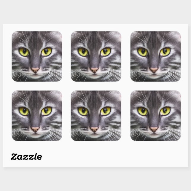 Wonderful cat portrait    square sticker (Sheet)