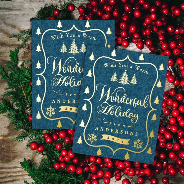 Wonderful Christmas Dark Teal Foil Holiday Postcard (Wonderful Christmas Dark Teal Foil Holiday Postcard)