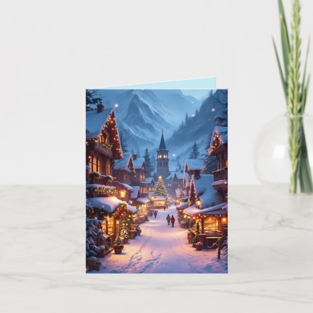 Wonderful Christmas market in a Mountain village Holiday Card (Front)