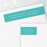 Wonderful Christmas Modern Stylish Turquoise Teal Wrap Around Label<br><div class="desc">Stylish modern holiday return address label with a classic typography quote "simply having a wonderful christmas time" with a dividing line and family name in white. The design features a striking turquoise teal aqua blue green feature colour! The address, greeting and name can be easily customised for a design as...</div>