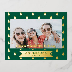 Wonderful Christmas Photo Hunter Green Foil Holiday Postcard
