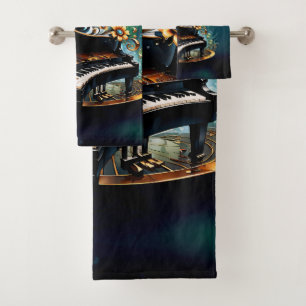 Wonderful curved fantasy piano bath towel set