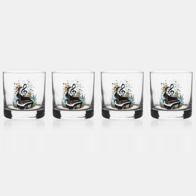 Wonderful curved fantasy piano  whiskey glass (Front)