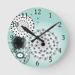 Wonderful Dandelions Blue Round Clock