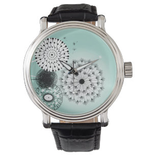 Wonderful Dandelions Blue Vintage Leather Strap Watch