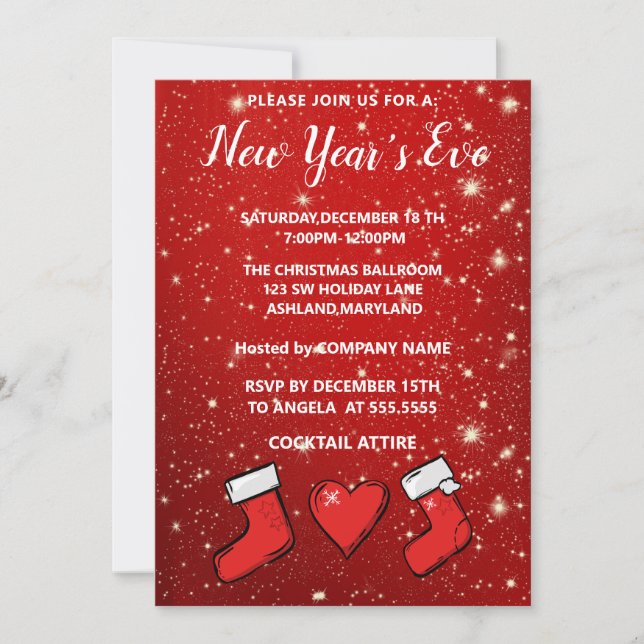 Wonderful, Elegant, Red Sparkly New Year  Invitati Invitation (Front)