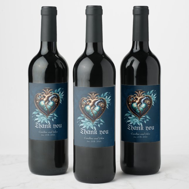 Wonderful elegant steampunk heart. wine label (Bottles)