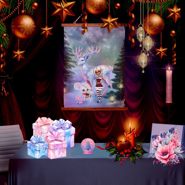 Wonderful fantasy reindeer hanging tapestry (wonderful reindeer with elf)