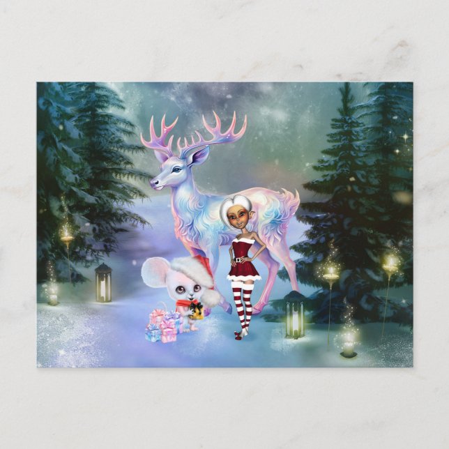 Wonderful fantasy reindeer holiday postcard (Front)