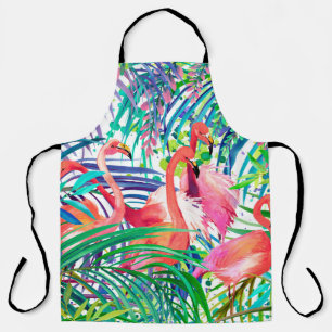 Wonderful flamingo watercolor illustration. Africa Apron