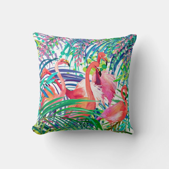 Wonderful flamingo watercolor illustration. Africa Cushion (Front)
