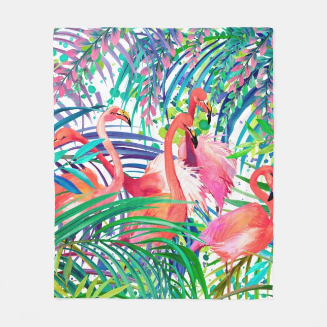 Wonderful flamingo watercolor illustration. Africa Fleece Blanket (Front)