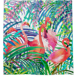 Wonderful flamingo watercolor illustration. Africa Shower Curtain
